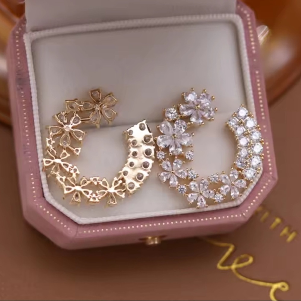 Floral Crescent Diamond Statement Earrings - Picture 5 of 7